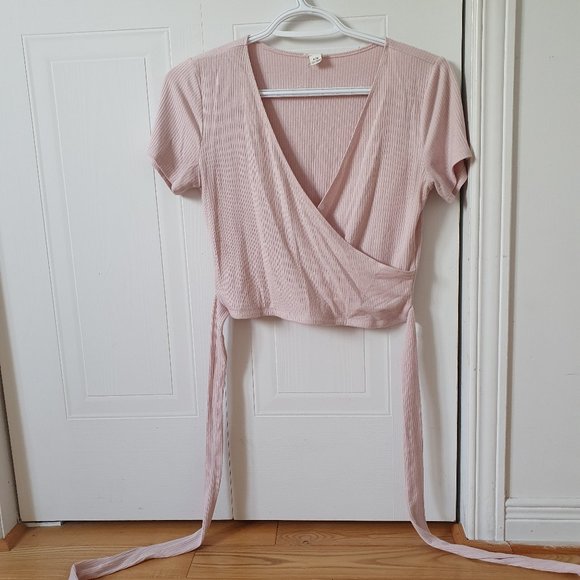 Garage Light Pink Ribbed Cropped Wrap Top - Picture 2 of 4